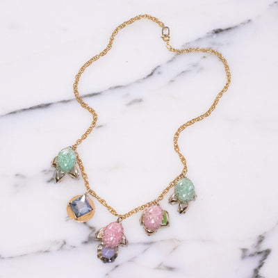 Vintage Purple, Blue, and Green Rhinestone Charm Necklace by Vintage Meet Modern - Vintage Meet Modern Vintage Jewelry - Chicago, Illinois - #oldhollywoodglamour #vintagemeetmodern #designervintage #jewelrybox #antiquejewelry #vintagejewelry