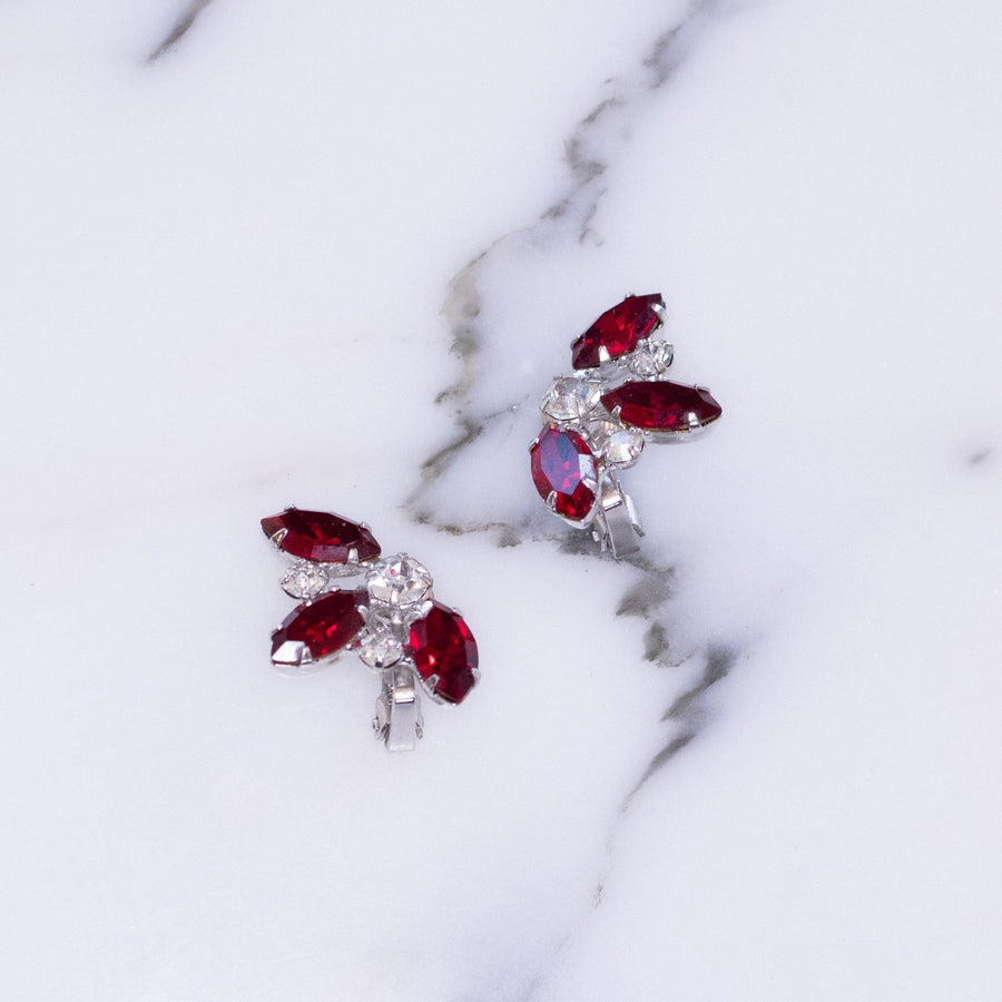 Vintage Red Crystal and Diamante Cluster Earrings by Vintage Meet Modern - Vintage Meet Modern Vintage Jewelry - Chicago, Illinois - #oldhollywoodglamour #vintagemeetmodern #designervintage #jewelrybox #antiquejewelry #vintagejewelry