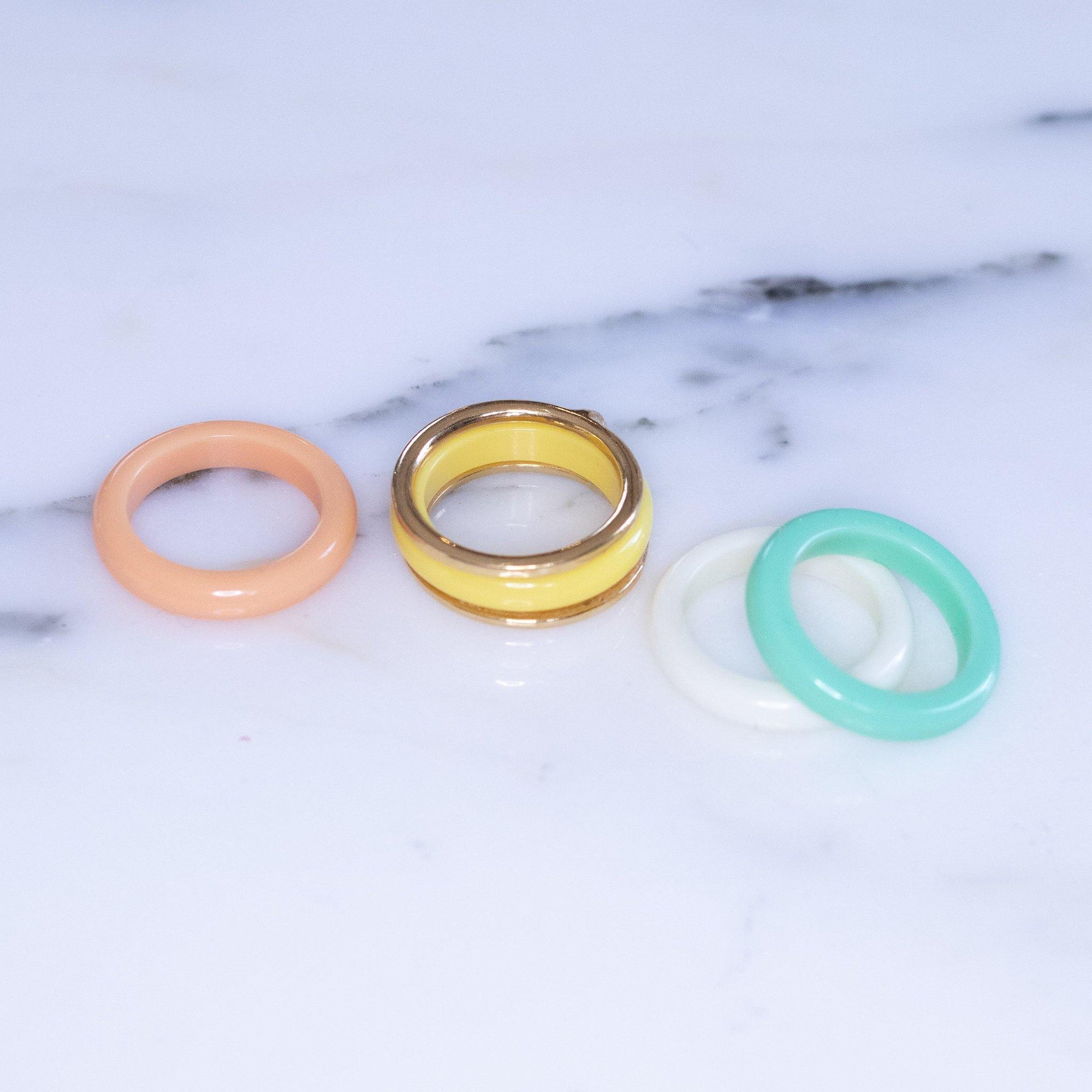 Vintage Avon Interchangeable Band Ring Mint White Peach Yellow with Gold by Avon - Vintage Meet Modern Vintage Jewelry - Chicago, Illinois - #oldhollywoodglamour #vintagemeetmodern #designervintage #jewelrybox #antiquejewelry #vintagejewelry