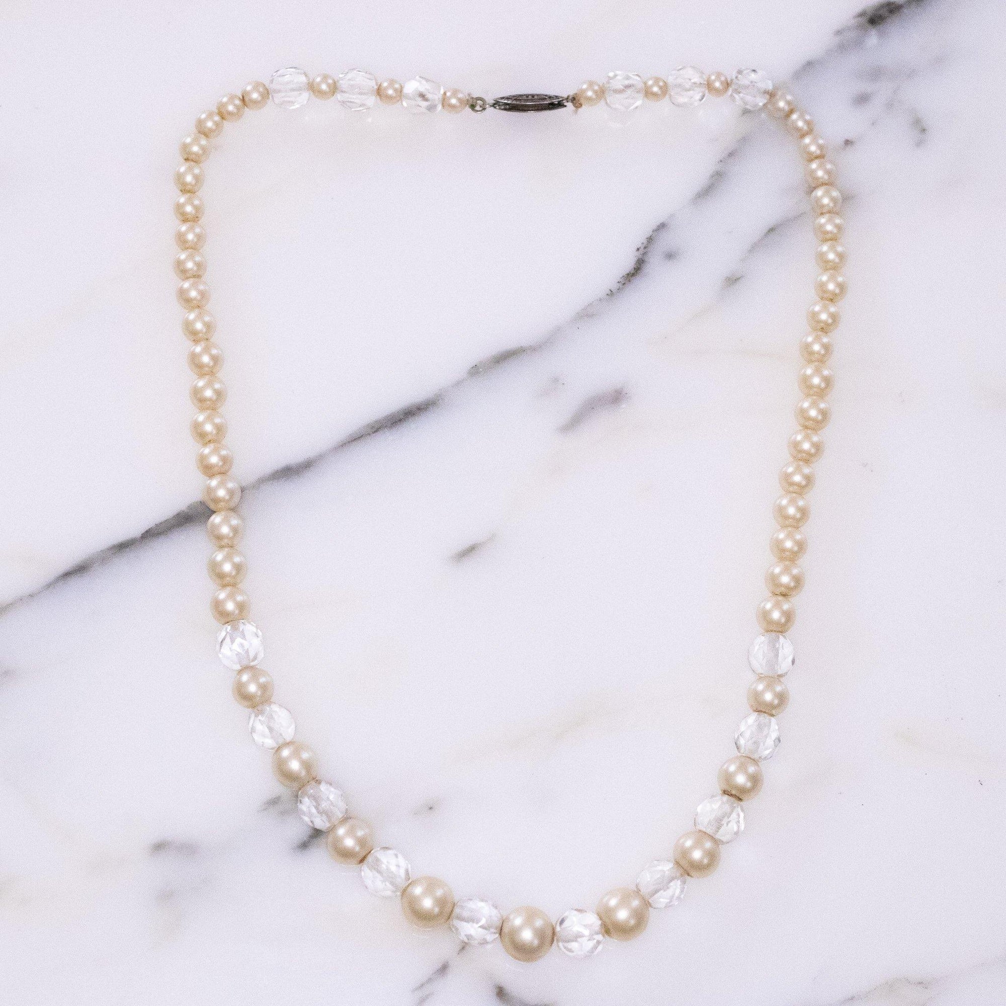 Vintage 1940s Faux Pearl and Faceted Crystal Necklace by Vintage Meet Modern - Vintage Meet Modern Vintage Jewelry - Chicago, Illinois - #oldhollywoodglamour #vintagemeetmodern #designervintage #jewelrybox #antiquejewelry #vintagejewelry