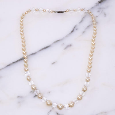 Vintage 1940s Faux Pearl and Faceted Crystal Necklace by Vintage Meet Modern - Vintage Meet Modern Vintage Jewelry - Chicago, Illinois - #oldhollywoodglamour #vintagemeetmodern #designervintage #jewelrybox #antiquejewelry #vintagejewelry