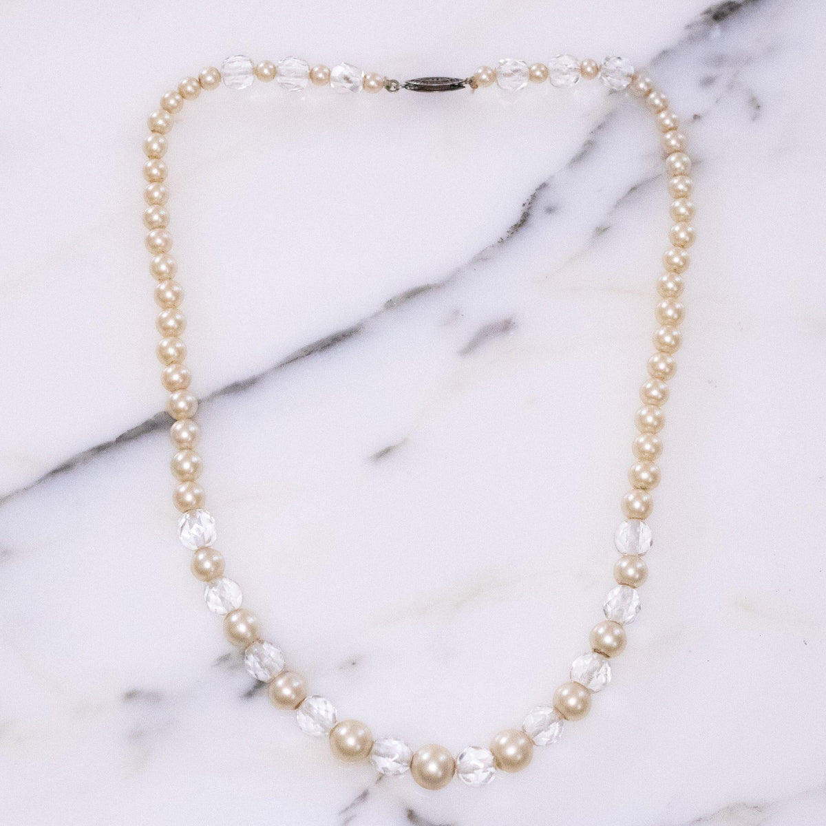 Vintage 1940s Faux Pearl and Faceted Crystal Necklace