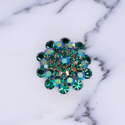 Vintage 1950s Green Blue Aurora Borealis Brooch by Vintage Meet Modern  - Vintage Meet Modern Vintage Jewelry - Chicago, Illinois - #oldhollywoodglamour #vintagemeetmodern #designervintage #jewelrybox #antiquejewelry #vintagejewelry