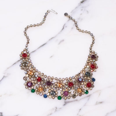 Vintage Leru Colorful Rhinestone Bib Statement Necklace by Leru - Vintage Meet Modern Vintage Jewelry - Chicago, Illinois - #oldhollywoodglamour #vintagemeetmodern #designervintage #jewelrybox #antiquejewelry #vintagejewelry