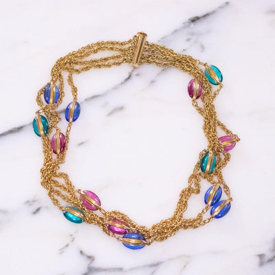 Vintage Swarovski Altier Caged Crystal Bead Multi Strand Necklace Gold With Jewel Tones by Swarovski - Vintage Meet Modern Vintage Jewelry - Chicago, Illinois - #oldhollywoodglamour #vintagemeetmodern #designervintage #jewelrybox #antiquejewelry #vintagejewelry