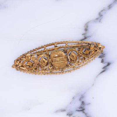 Vintage Florenza Sash Style Brooch with Cameo, Garnet Crystals and Turquoise Beads by Florenza - Vintage Meet Modern Vintage Jewelry - Chicago, Illinois - #oldhollywoodglamour #vintagemeetmodern #designervintage #jewelrybox #antiquejewelry #vintagejewelry