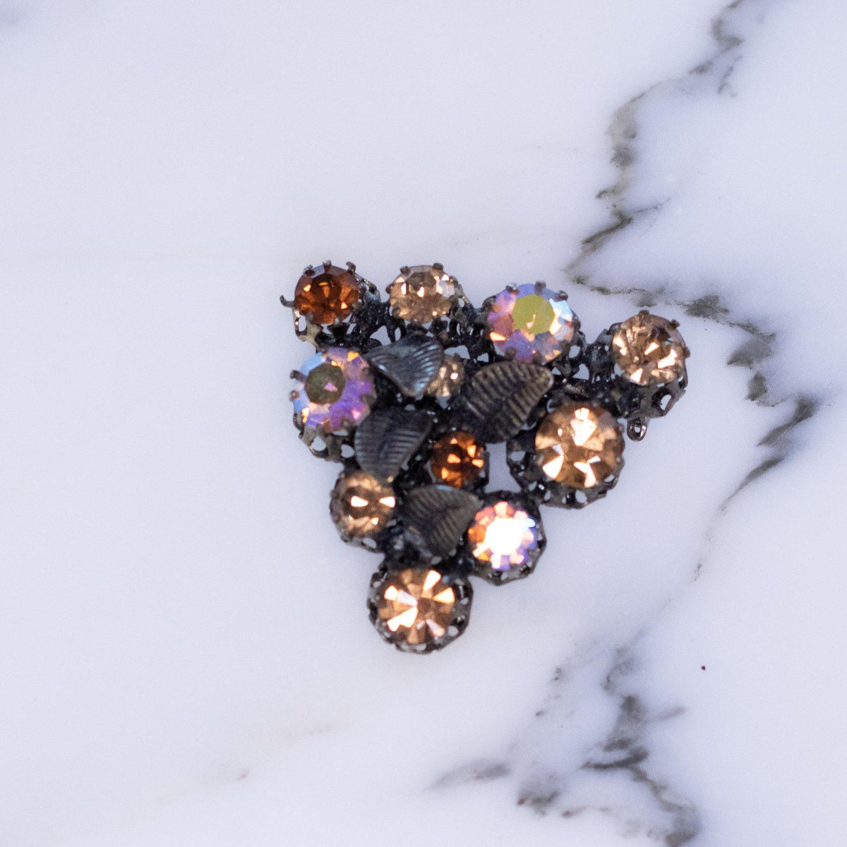 Vintage Made in Austria Amber and Aurora Borealis Rhinestone Brooch