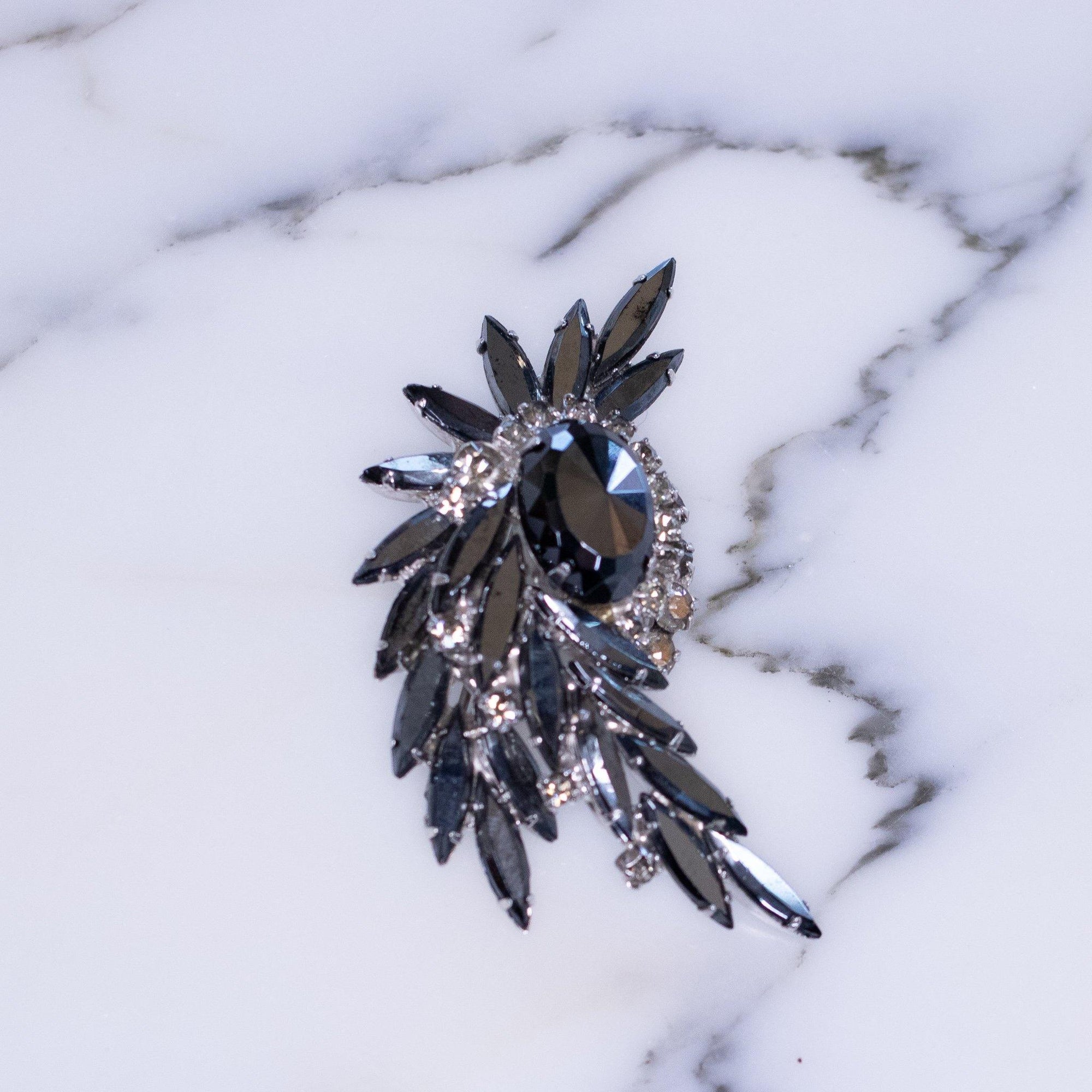 Vintage Juliana Hematite and Smoke Rhinestone Brooch by Vintage Meet Modern - Vintage Meet Modern Vintage Jewelry - Chicago, Illinois - #oldhollywoodglamour #vintagemeetmodern #designervintage #jewelrybox #antiquejewelry #vintagejewelry