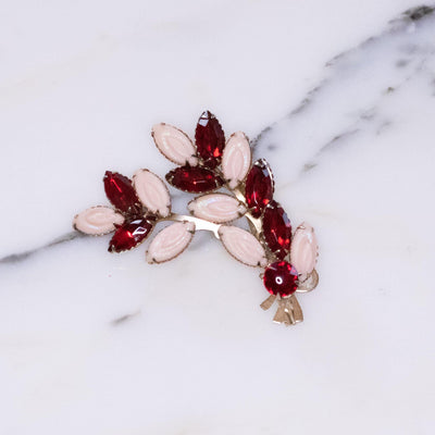 Pink and Red Rhinestone Leaf Brooch by Vintage Meet Modern - Vintage Meet Modern Vintage Jewelry - Chicago, Illinois - #oldhollywoodglamour #vintagemeetmodern #designervintage #jewelrybox #antiquejewelry #vintagejewelry