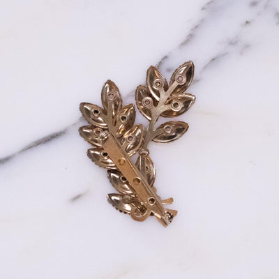 Pink and Red Rhinestone Leaf Brooch by Vintage Meet Modern - Vintage Meet Modern Vintage Jewelry - Chicago, Illinois - #oldhollywoodglamour #vintagemeetmodern #designervintage #jewelrybox #antiquejewelry #vintagejewelry