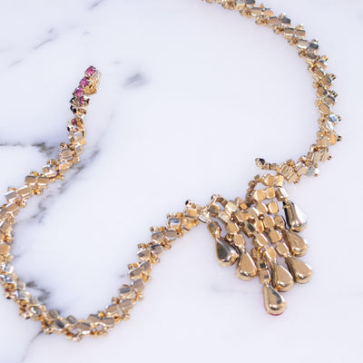 Vintage Kramer NY Pink and Black Rhinestone Tassel Necklace by Vintage Meet Modern - Vintage Meet Modern Vintage Jewelry - Chicago, Illinois - #oldhollywoodglamour #vintagemeetmodern #designervintage #jewelrybox #antiquejewelry #vintagejewelry