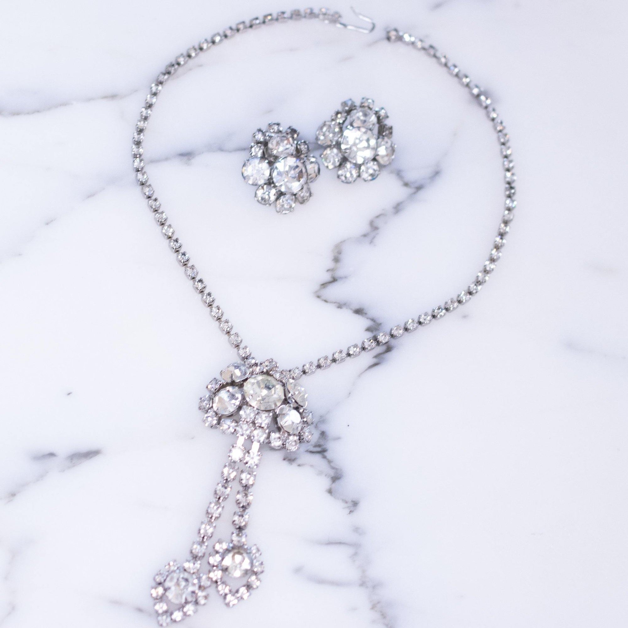 Vintage Art Deco Diamante Crystal Rhinestone Earrings, Silver Tone Setting, Clip-on by Art Deco Style - Vintage Meet Modern Vintage Jewelry - Chicago, Illinois - #oldhollywoodglamour #vintagemeetmodern #designervintage #jewelrybox #antiquejewelry #vintagejewelry