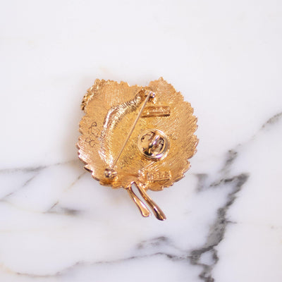 Vintage RJ Graziano Gold Bejeweled Leaf Brooch with Frog by RJ Graziano - Vintage Meet Modern Vintage Jewelry - Chicago, Illinois - #oldhollywoodglamour #vintagemeetmodern #designervintage #jewelrybox #antiquejewelry #vintagejewelry