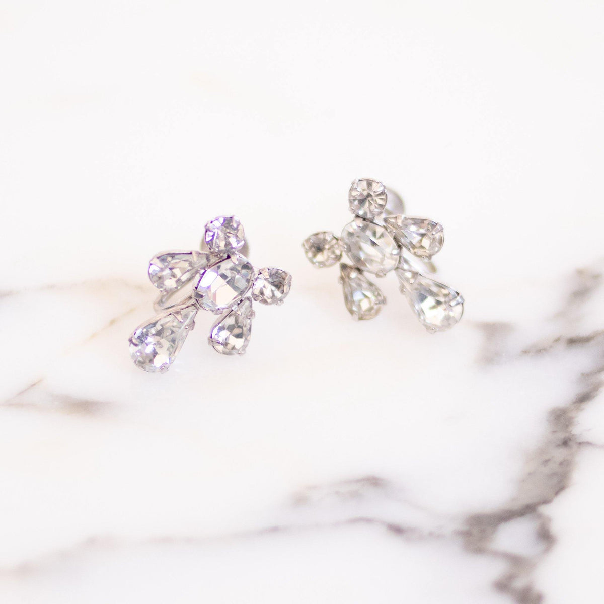 Vintage Art Deco Diamante Rhinestone Earrings, Screw Back, Silver Tone