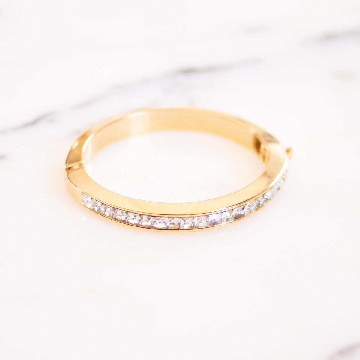 Vintage 1980s Gold Channel Set Diamante Bangle Bracelet