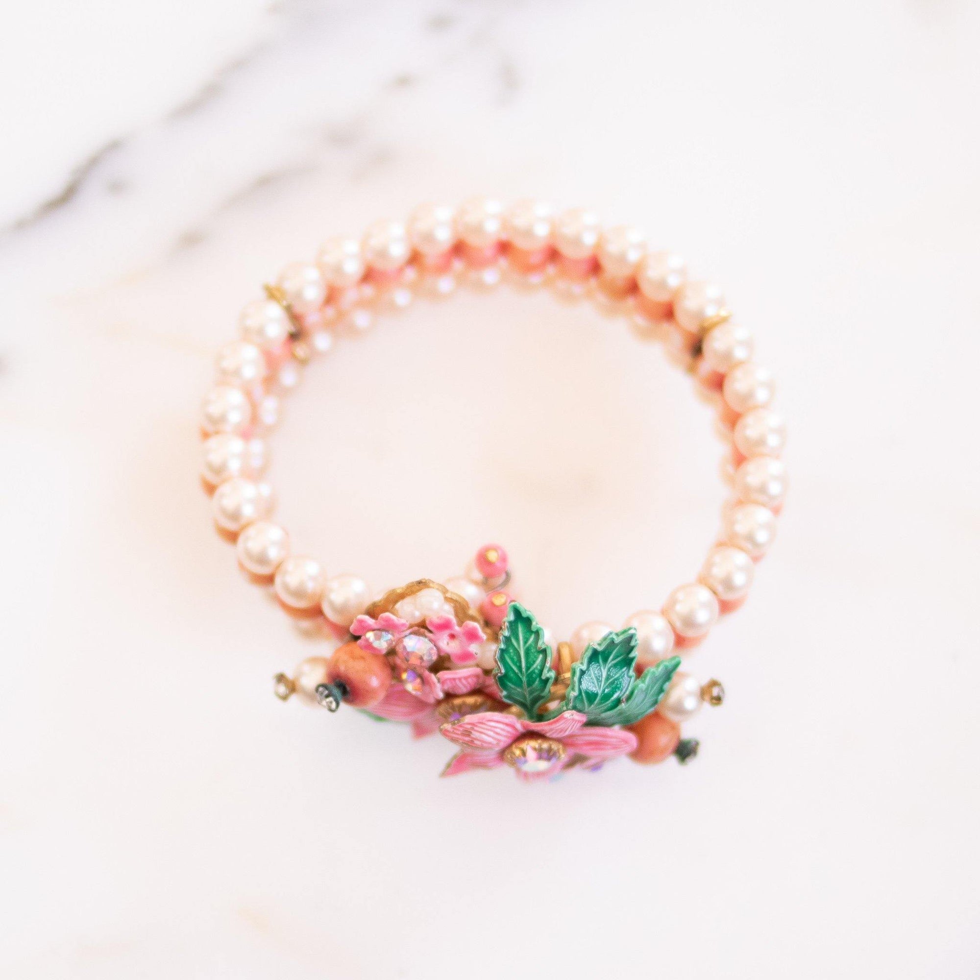 Vintage 1950s Pearl Bracelet with Artisan Floral Detailing by 1950s - Vintage Meet Modern Vintage Jewelry - Chicago, Illinois - #oldhollywoodglamour #vintagemeetmodern #designervintage #jewelrybox #antiquejewelry #vintagejewelry