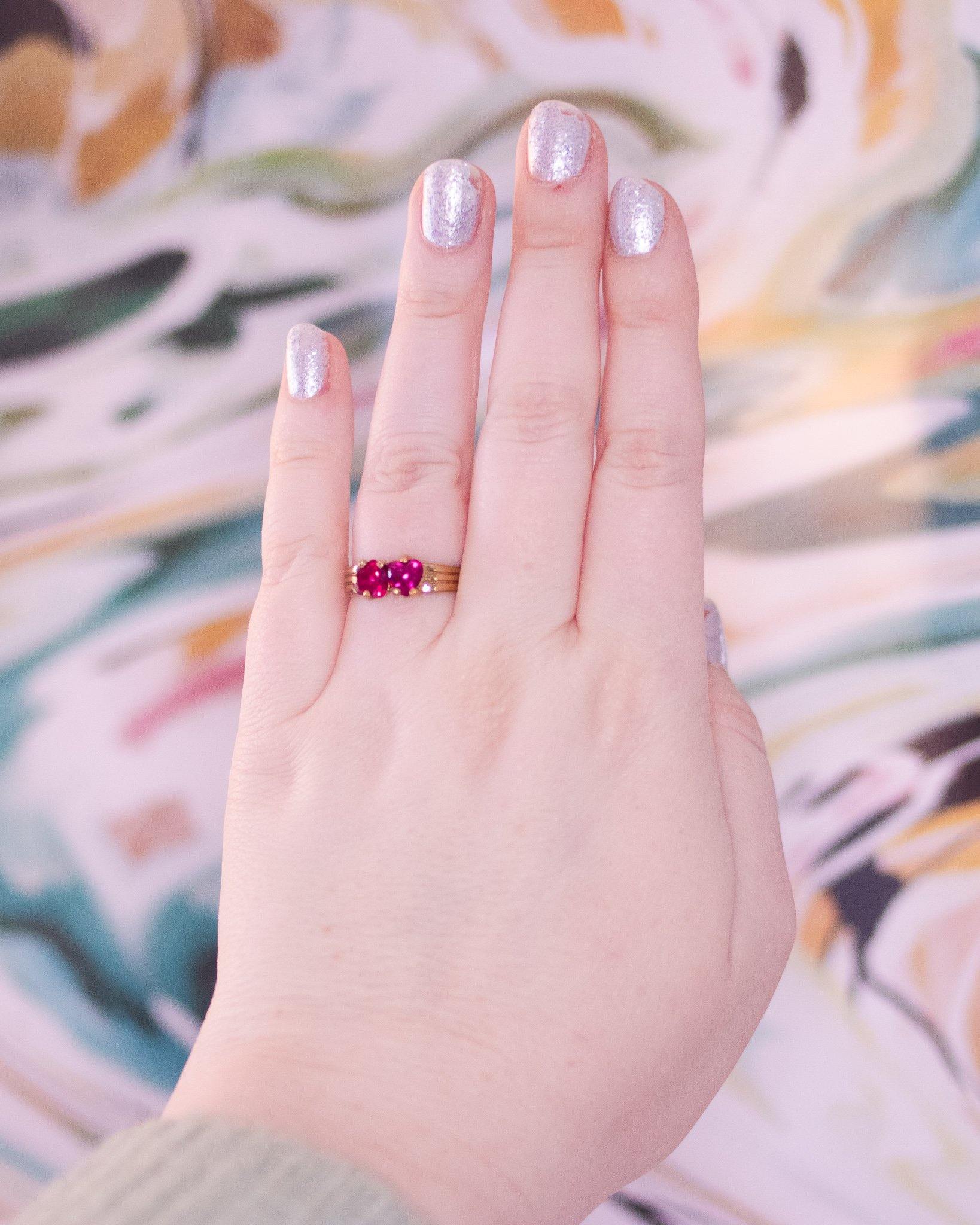 Pink Tourmaline Crystal Double Heart Band Ring by Vintage Meet Modern - Vintage Meet Modern Vintage Jewelry - Chicago, Illinois - #oldhollywoodglamour #vintagemeetmodern #designervintage #jewelrybox #antiquejewelry #vintagejewelry