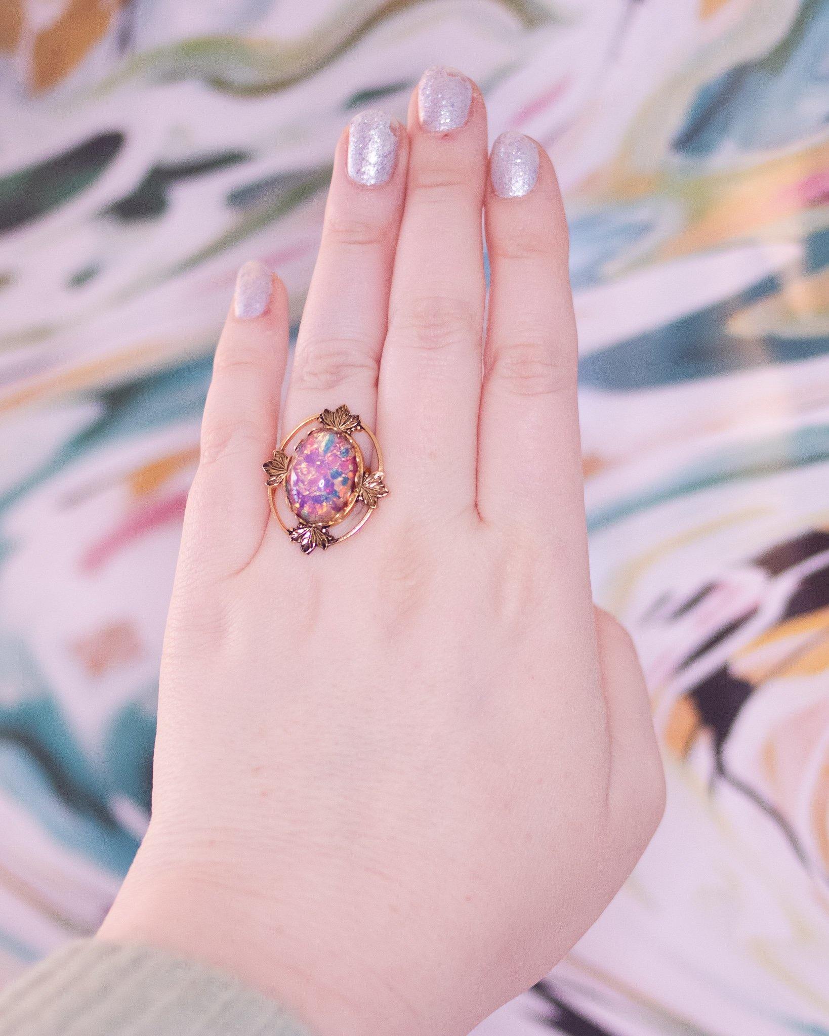 Vintage Czech Opaline Statement Ring by Vintage Meet Modern - Vintage Meet Modern Vintage Jewelry - Chicago, Illinois - #oldhollywoodglamour #vintagemeetmodern #designervintage #jewelrybox #antiquejewelry #vintagejewelry