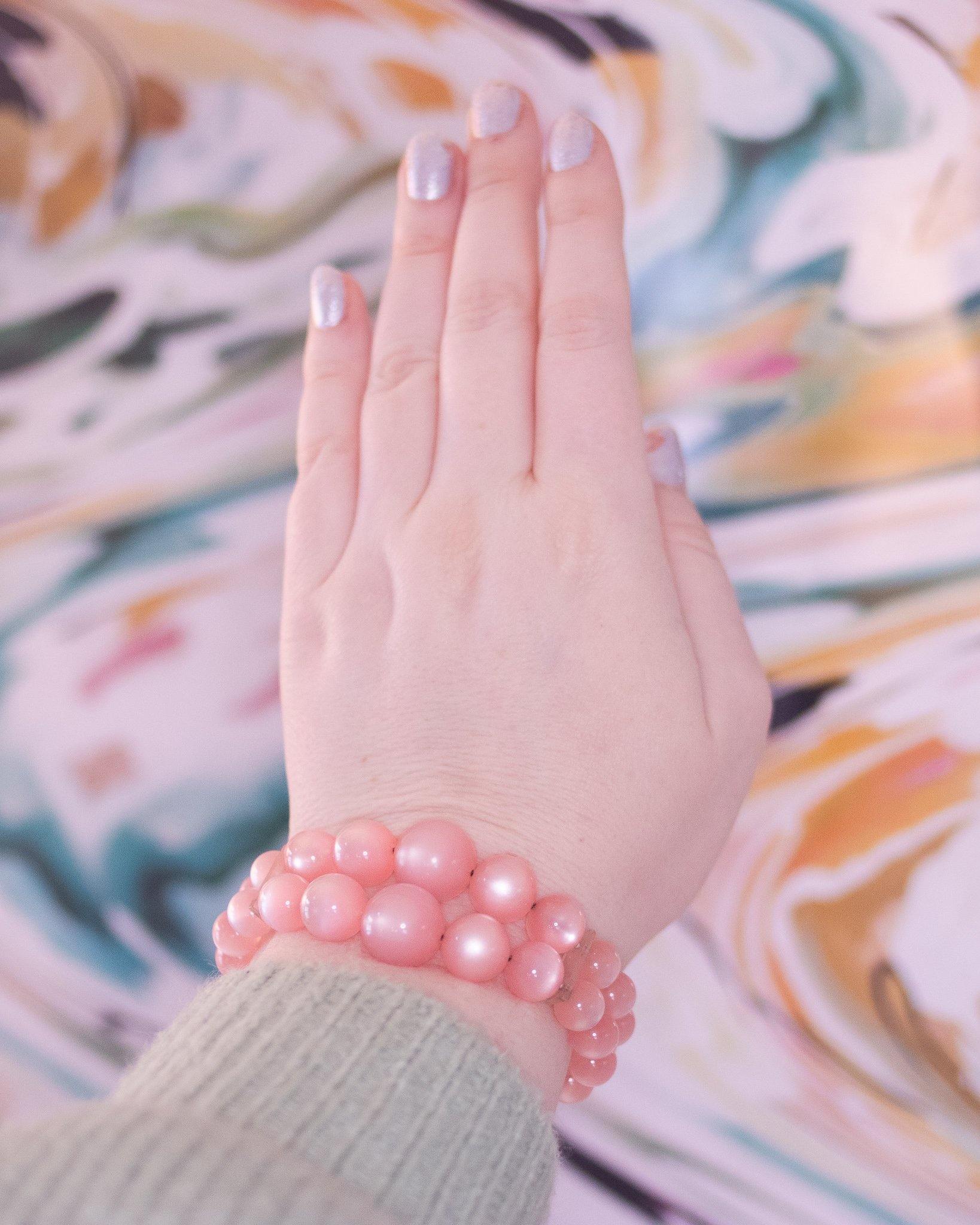 Vintage Pink Moonglow Double Strand Expansion Bracelet by Unsigned Beauty - Vintage Meet Modern Vintage Jewelry - Chicago, Illinois - #oldhollywoodglamour #vintagemeetmodern #designervintage #jewelrybox #antiquejewelry #vintagejewelry