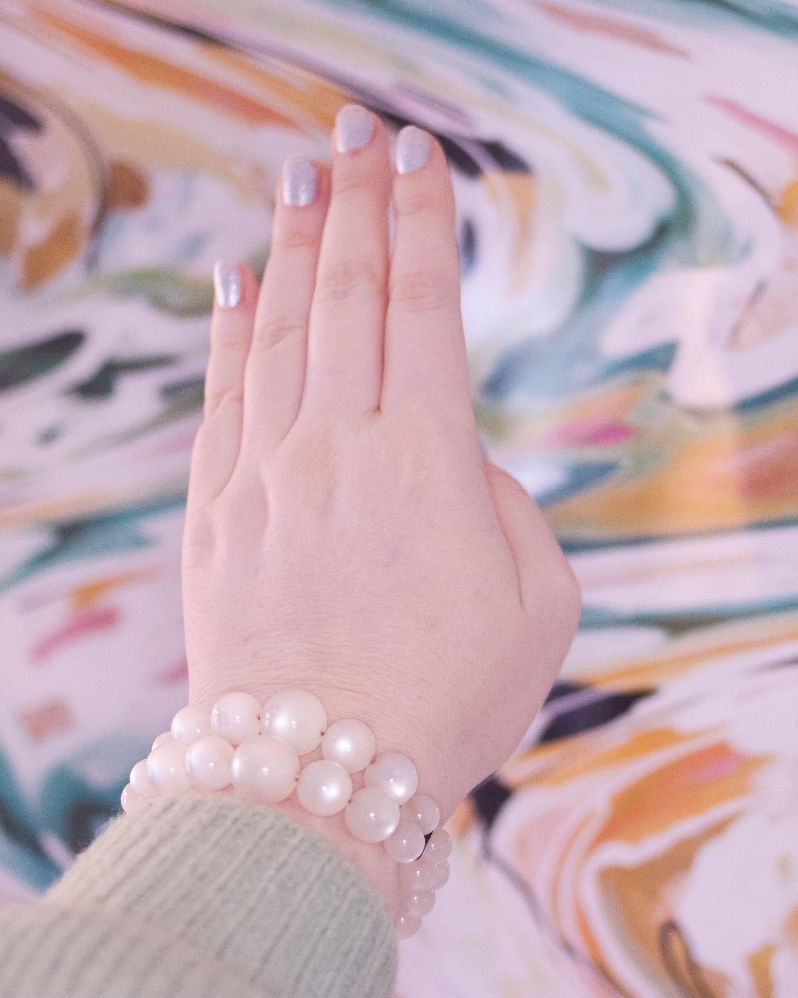 Vintage Lucite White Moonglow Double Strand Expansion Bracelet by Unsigned Beauty - Vintage Meet Modern Vintage Jewelry - Chicago, Illinois - #oldhollywoodglamour #vintagemeetmodern #designervintage #jewelrybox #antiquejewelry #vintagejewelry
