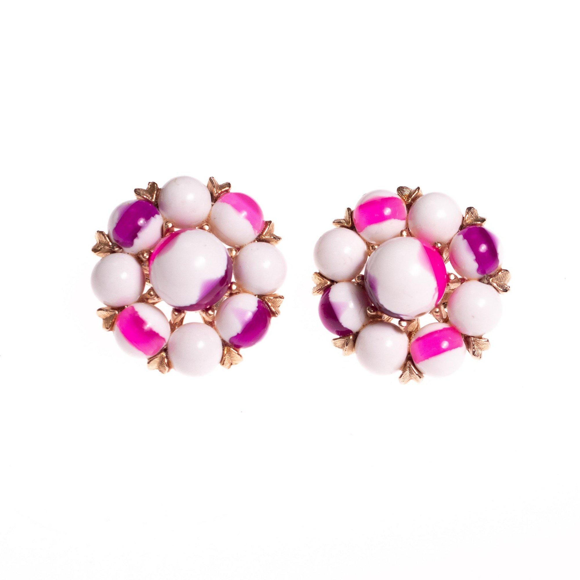 Vintage White with Pink and Purple Cluster Bead Statement Earrings by Unsigned Beauty - Vintage Meet Modern Vintage Jewelry - Chicago, Illinois - #oldhollywoodglamour #vintagemeetmodern #designervintage #jewelrybox #antiquejewelry #vintagejewelry
