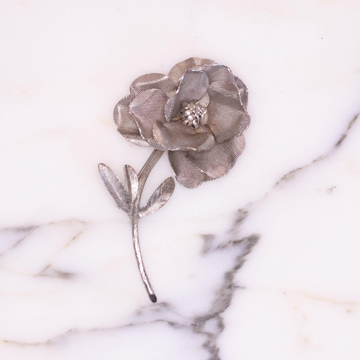 Vintage Huge Silver Rose Brooch