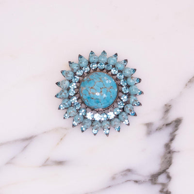Vintage Faux Turquoise Stone Gemstone Oval Brooch by Unsigned Beauty - Vintage Meet Modern Vintage Jewelry - Chicago, Illinois - #oldhollywoodglamour #vintagemeetmodern #designervintage #jewelrybox #antiquejewelry #vintagejewelry