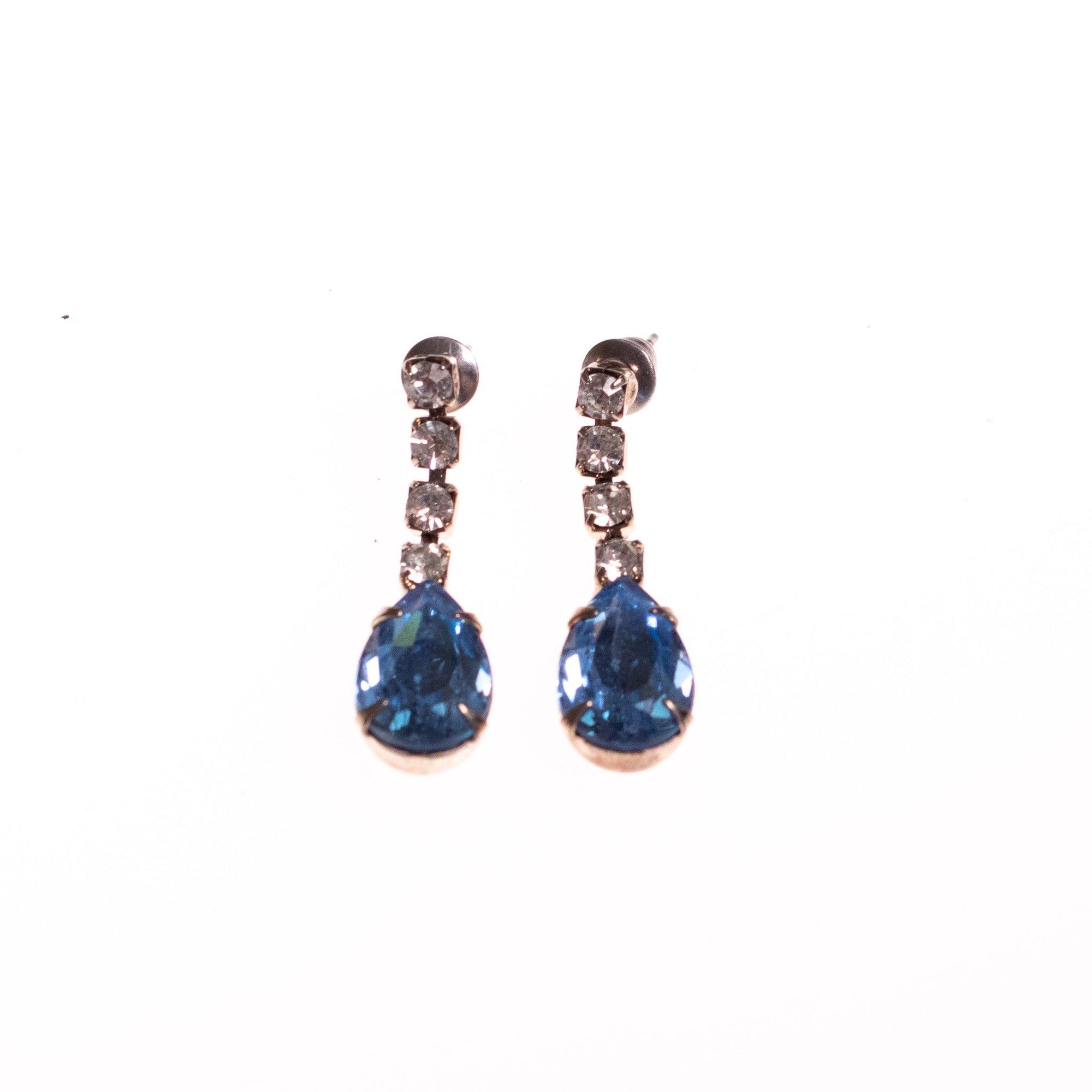 Vintage Light Blue and Diamante Rhinestone Dangling Drop Style Earrings by Unsigned Beauties - Vintage Meet Modern Vintage Jewelry - Chicago, Illinois - #oldhollywoodglamour #vintagemeetmodern #designervintage #jewelrybox #antiquejewelry #vintagejewelry