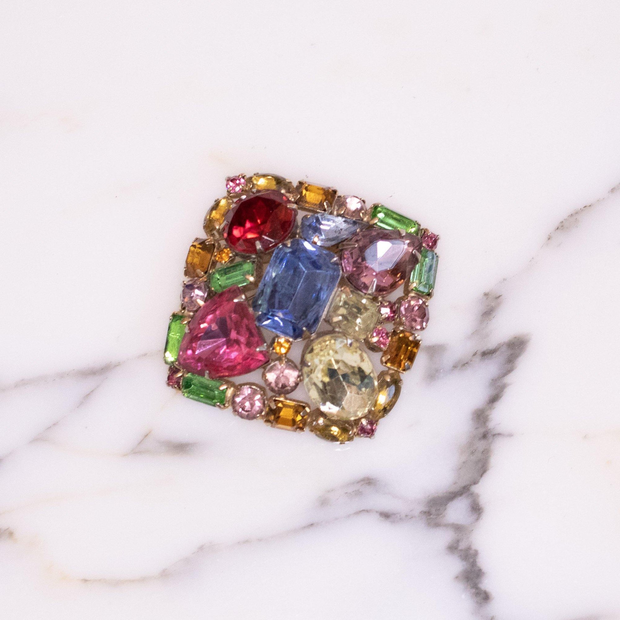 Vintage Rainbow Rhinestone Brooch by 1960s - Vintage Meet Modern Vintage Jewelry - Chicago, Illinois - #oldhollywoodglamour #vintagemeetmodern #designervintage #jewelrybox #antiquejewelry #vintagejewelry