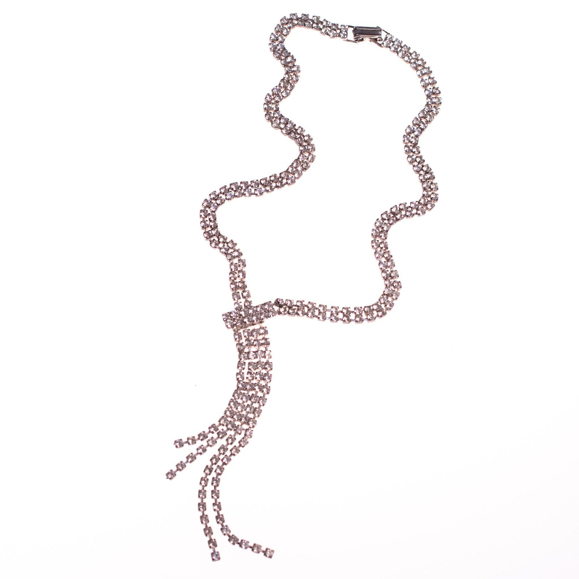 Vintage Art Deco Style Rhinestone "Y" Style Tassel Necklace by Unsigned Beauty - Vintage Meet Modern Vintage Jewelry - Chicago, Illinois - #oldhollywoodglamour #vintagemeetmodern #designervintage #jewelrybox #antiquejewelry #vintagejewelry