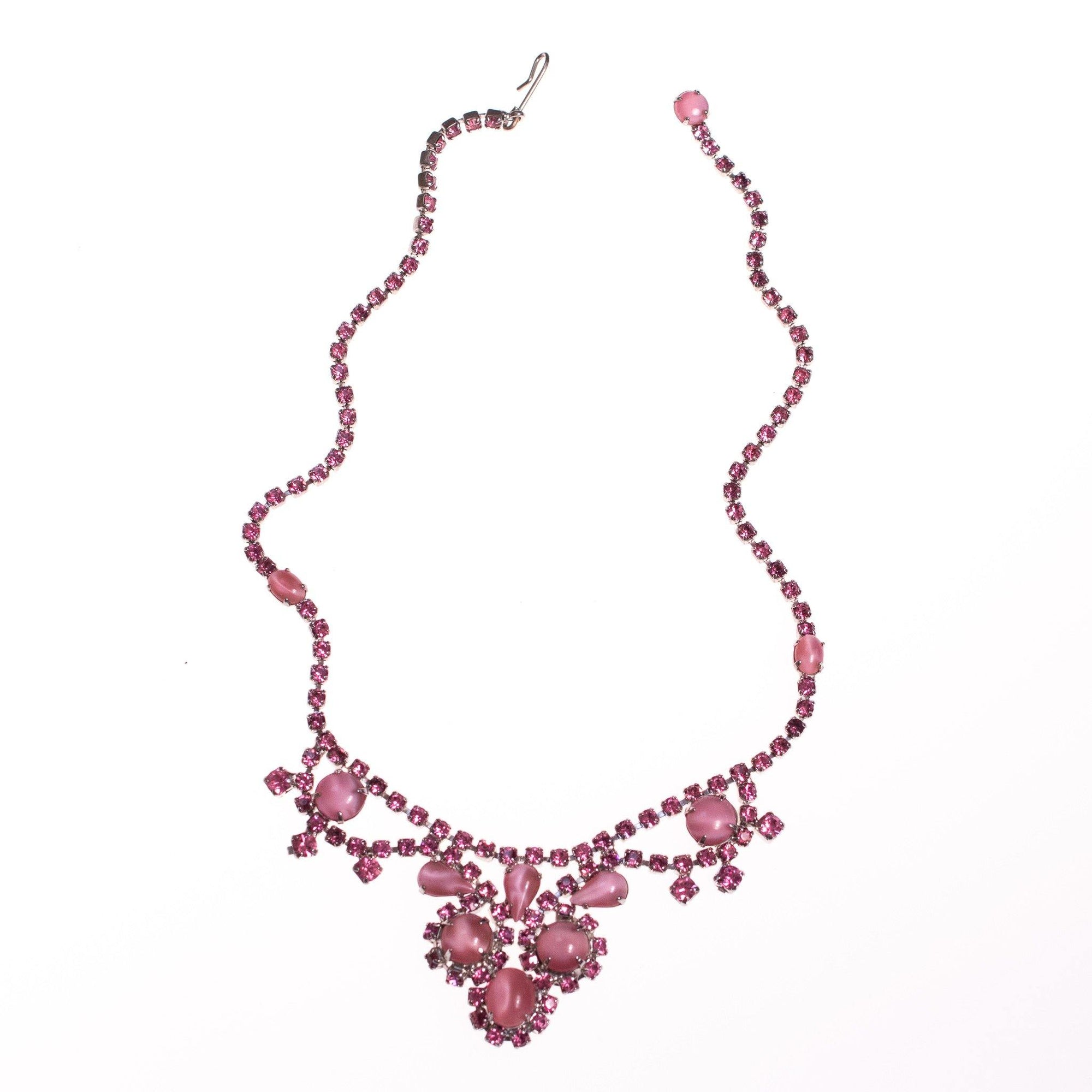 Vintage Pink Rhinestone Statement Necklace by Unsigned Beauty - Vintage Meet Modern Vintage Jewelry - Chicago, Illinois - #oldhollywoodglamour #vintagemeetmodern #designervintage #jewelrybox #antiquejewelry #vintagejewelry