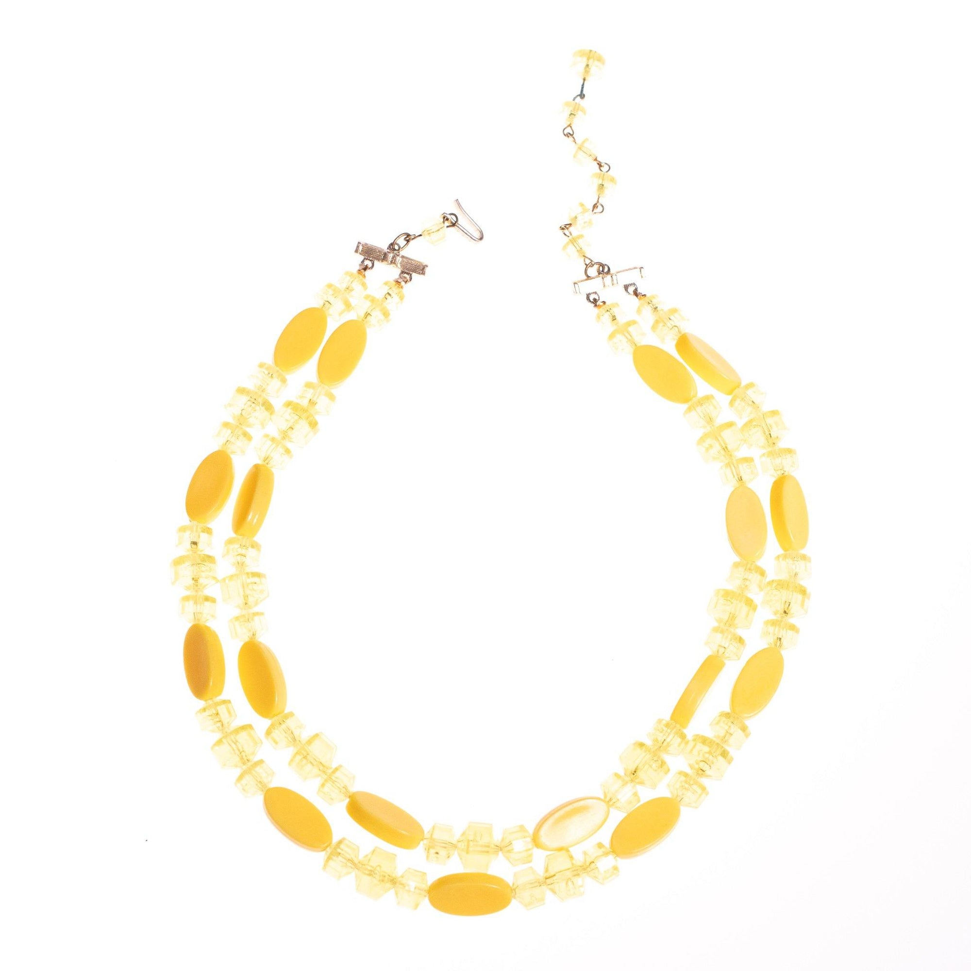 Vintage Double Strand Yellow Bead Necklace by Made in Hong Kong - Vintage Meet Modern Vintage Jewelry - Chicago, Illinois - #oldhollywoodglamour #vintagemeetmodern #designervintage #jewelrybox #antiquejewelry #vintagejewelry