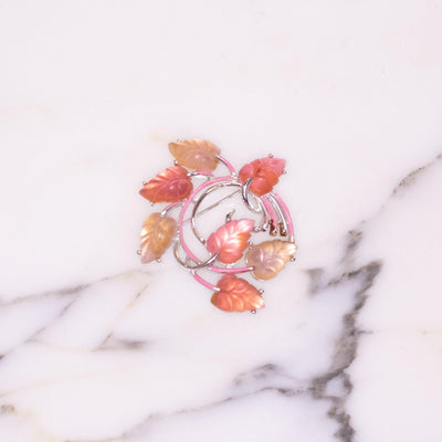 Vintage Pink and Cream Thermoset Lucite Leaf Brooch by Lisner - Vintage Meet Modern Vintage Jewelry - Chicago, Illinois - #oldhollywoodglamour #vintagemeetmodern #designervintage #jewelrybox #antiquejewelry #vintagejewelry