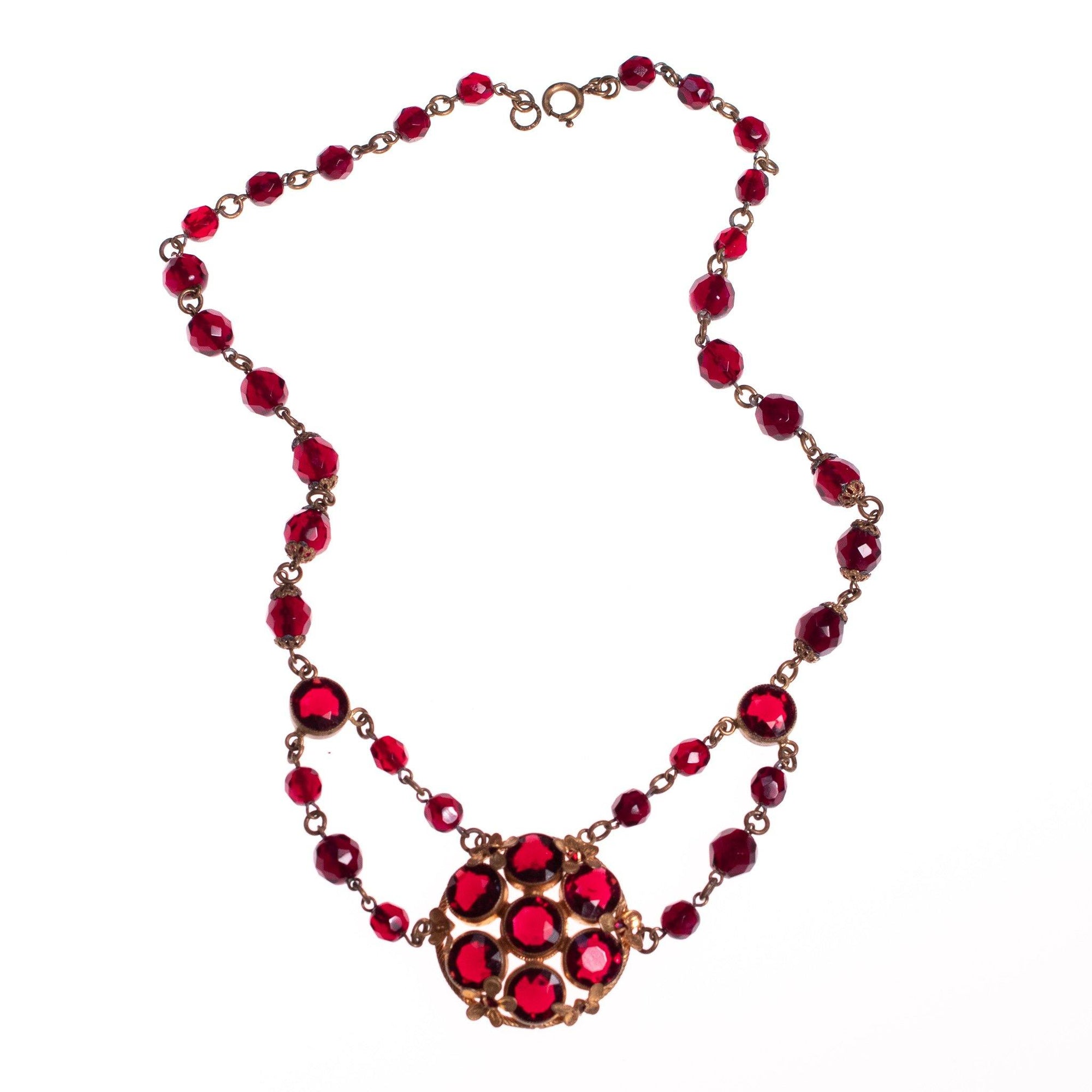 Vintage 1930s Czech Garnet Red Crystal Lavalier Necklace by Czech - Vintage Meet Modern Vintage Jewelry - Chicago, Illinois - #oldhollywoodglamour #vintagemeetmodern #designervintage #jewelrybox #antiquejewelry #vintagejewelry