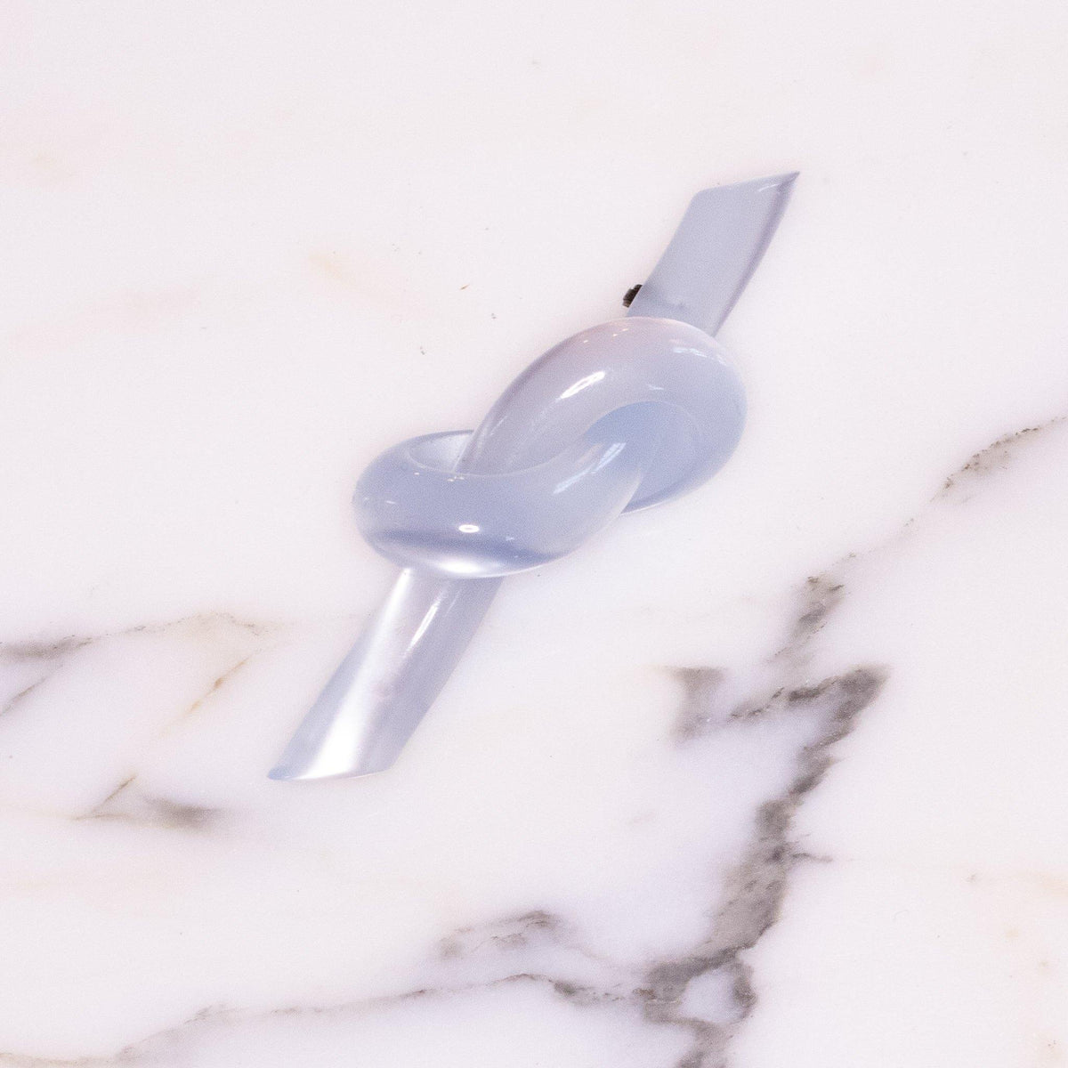 Vintage Knotted Early Plastic Lucite Silver Moonglow Brooch