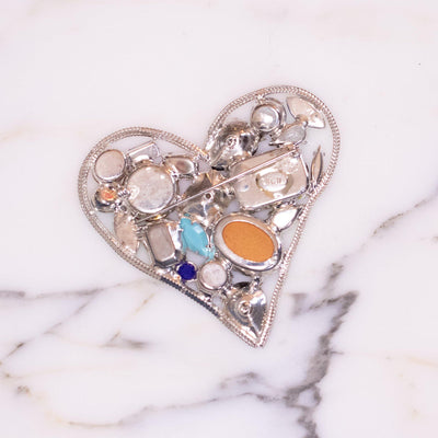 Vintage Kenneth Jay Lane Heart Colorful Rhinestone Brooch/Pin, Silver Tone by Kenneth Jay Lane - Vintage Meet Modern Vintage Jewelry - Chicago, Illinois - #oldhollywoodglamour #vintagemeetmodern #designervintage #jewelrybox #antiquejewelry #vintagejewelry