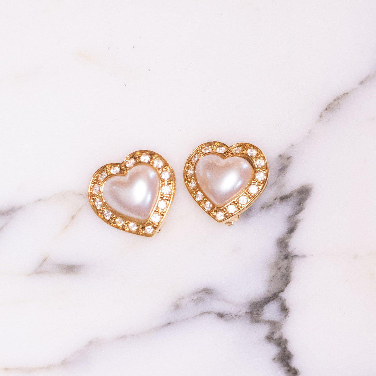 Vintage Avon Pearl and Diamante Crystal Heart Earrings