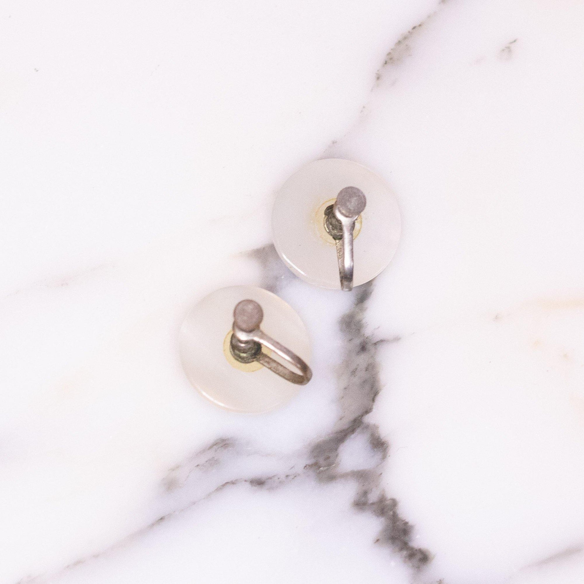 Vintage White Cabochon Lucite Moonglow Statement Earrings by Unsigned Beauty - Vintage Meet Modern Vintage Jewelry - Chicago, Illinois - #oldhollywoodglamour #vintagemeetmodern #designervintage #jewelrybox #antiquejewelry #vintagejewelry