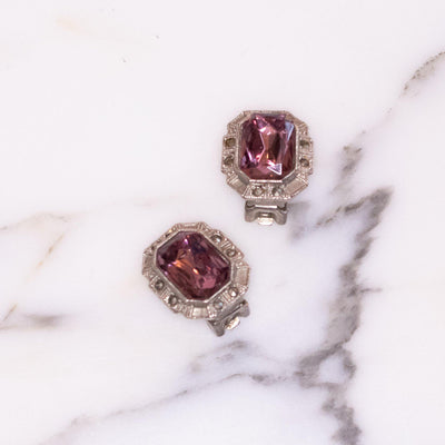 Vintage Art Deco Style Amethyst Crystal Earrings with Marcasite Details by Vintage Meet Modern - Vintage Meet Modern Vintage Jewelry - Chicago, Illinois - #oldhollywoodglamour #vintagemeetmodern #designervintage #jewelrybox #antiquejewelry #vintagejewelry