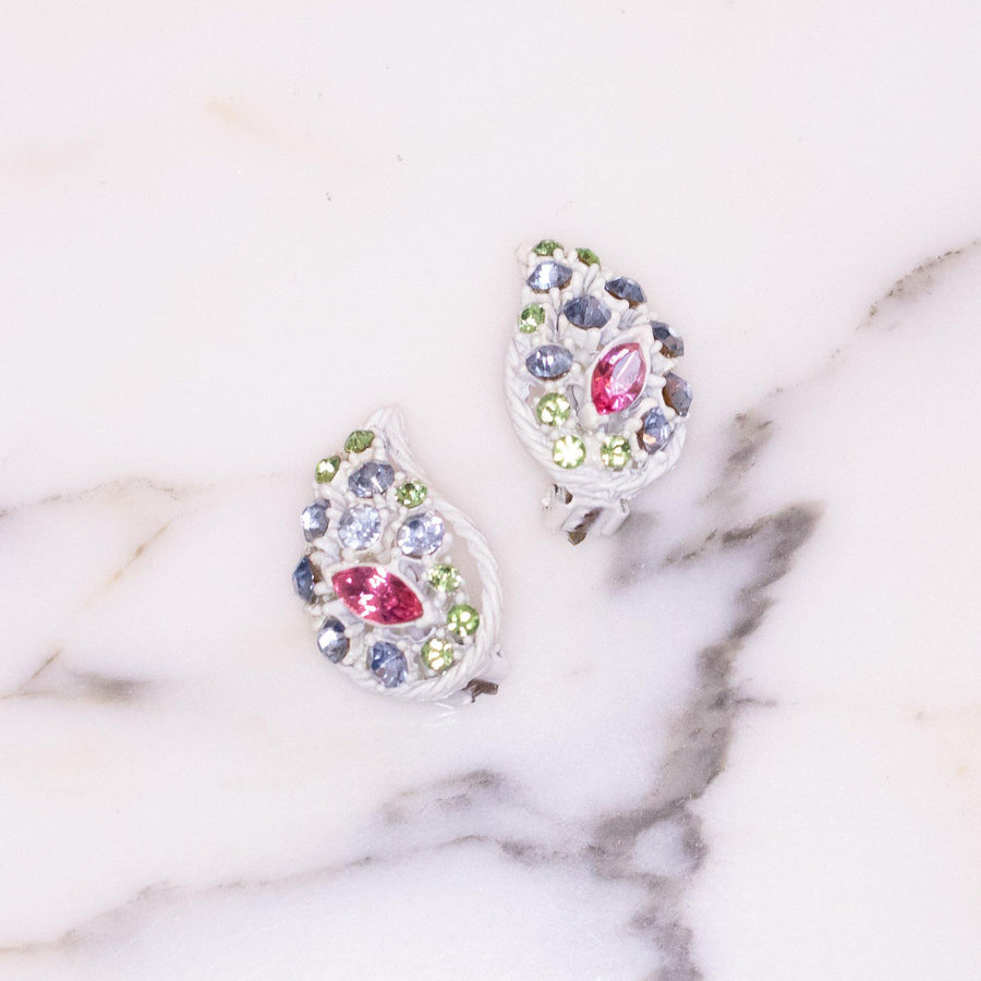 Vintage Pastel Multicolor Rhinestone Earrings by Vintage Meet Modern - Vintage Meet Modern Vintage Jewelry - Chicago, Illinois - #oldhollywoodglamour #vintagemeetmodern #designervintage #jewelrybox #antiquejewelry #vintagejewelry