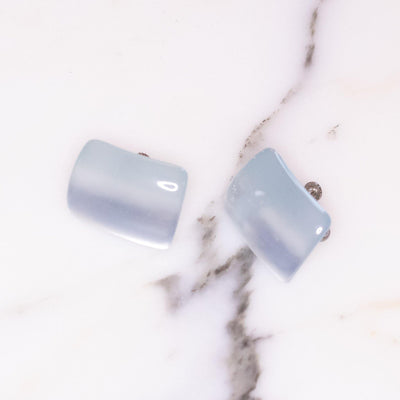 Vintage Early Plastic Lucite Silver Moonglow Earrings by Unsigned Beauty - Vintage Meet Modern Vintage Jewelry - Chicago, Illinois - #oldhollywoodglamour #vintagemeetmodern #designervintage #jewelrybox #antiquejewelry #vintagejewelry