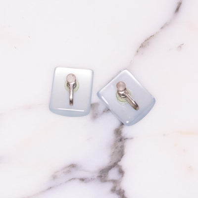 Vintage Early Plastic Lucite Silver Moonglow Earrings by Unsigned Beauty - Vintage Meet Modern Vintage Jewelry - Chicago, Illinois - #oldhollywoodglamour #vintagemeetmodern #designervintage #jewelrybox #antiquejewelry #vintagejewelry