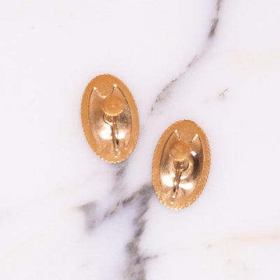 Vintage 1950s Oval Goldstone Earrings by 1950s - Vintage Meet Modern Vintage Jewelry - Chicago, Illinois - #oldhollywoodglamour #vintagemeetmodern #designervintage #jewelrybox #antiquejewelry #vintagejewelry