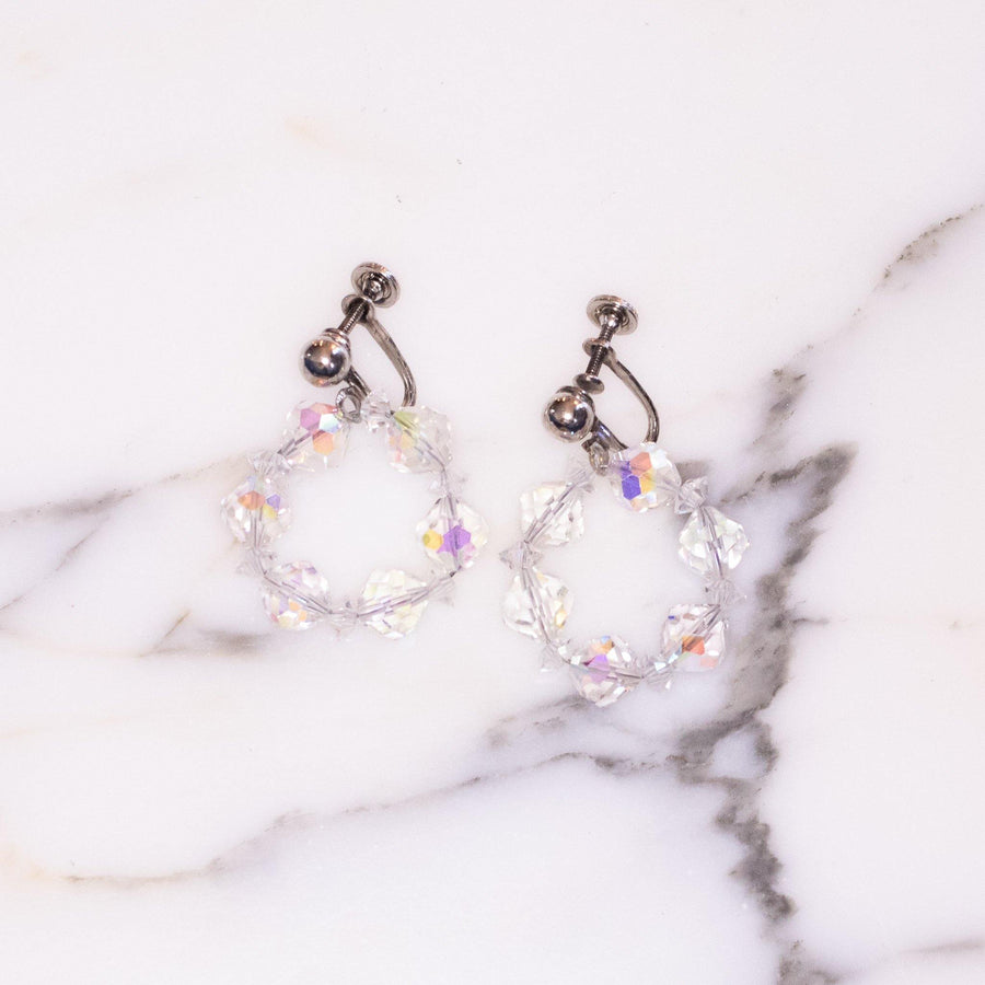 Vintage Aurora Borealis Glass Bead Hoop Dangle Earrings by Austria - Vintage Meet Modern Vintage Jewelry - Chicago, Illinois - #oldhollywoodglamour #vintagemeetmodern #designervintage #jewelrybox #antiquejewelry #vintagejewelry