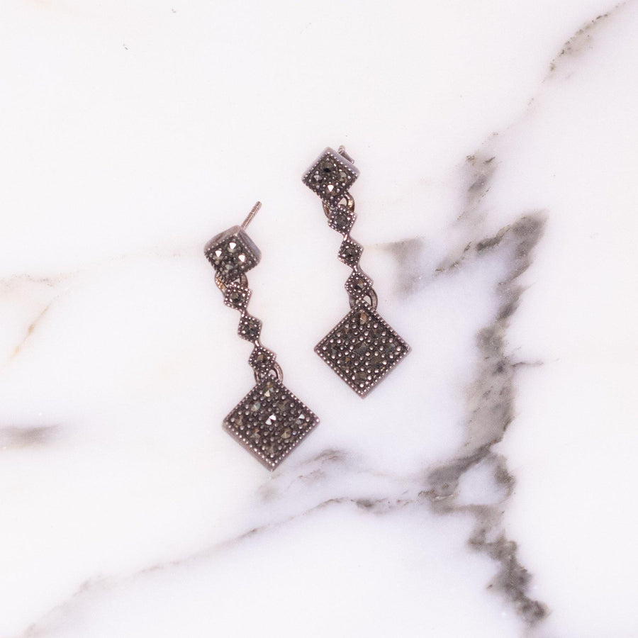 Vintage Sterling Sterling Silver and Marcasite Drop Earrings by Sterling Silver - Vintage Meet Modern Vintage Jewelry - Chicago, Illinois - #oldhollywoodglamour #vintagemeetmodern #designervintage #jewelrybox #antiquejewelry #vintagejewelry