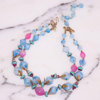 Vintage Deauville  Blue and Pink Lucite Double Strand Necklace by Deauville - Vintage Meet Modern Vintage Jewelry - Chicago, Illinois - #oldhollywoodglamour #vintagemeetmodern #designervintage #jewelrybox #antiquejewelry #vintagejewelry
