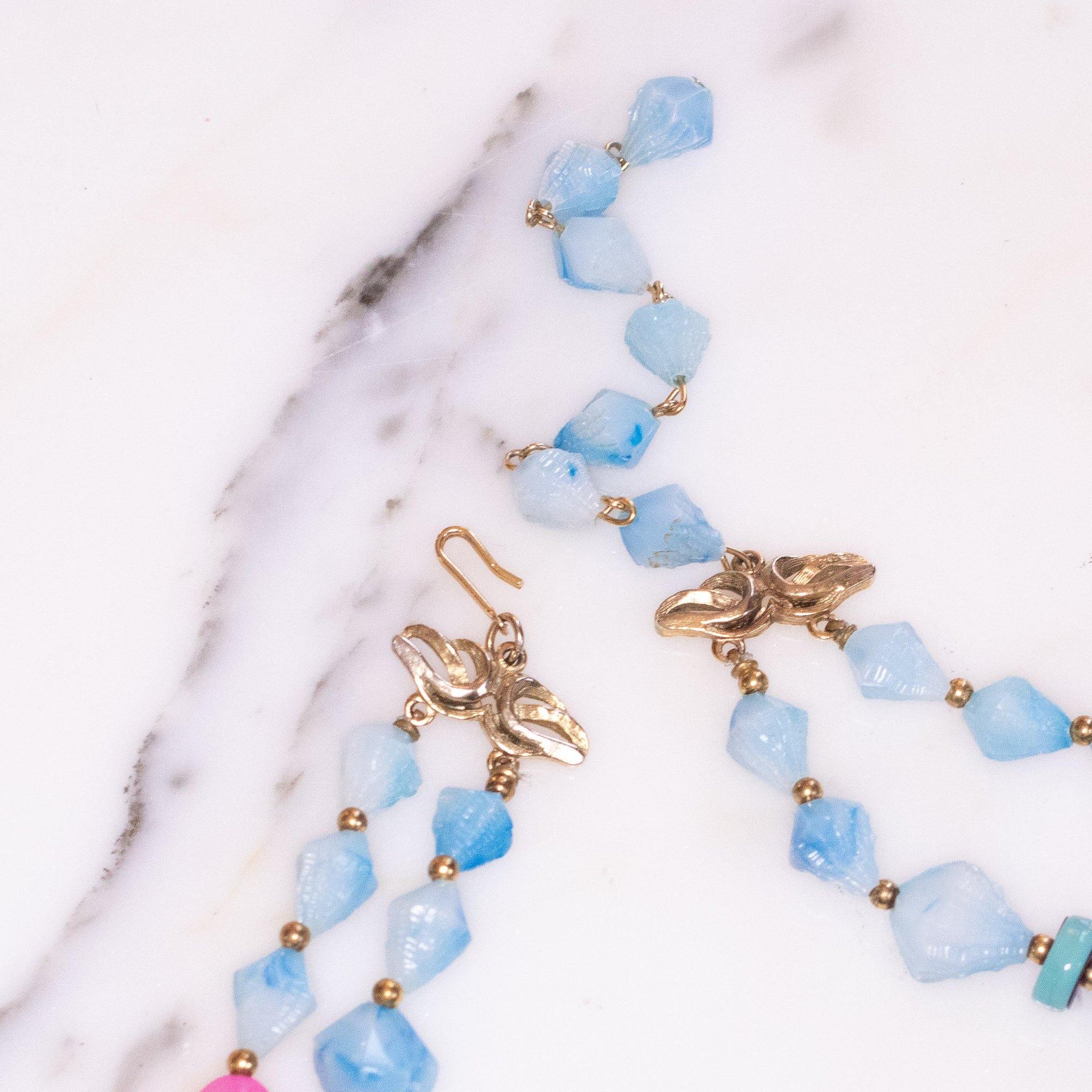 Vintage Deauville  Blue and Pink Lucite Double Strand Necklace by Deauville - Vintage Meet Modern Vintage Jewelry - Chicago, Illinois - #oldhollywoodglamour #vintagemeetmodern #designervintage #jewelrybox #antiquejewelry #vintagejewelry