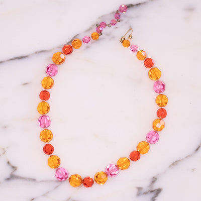 Vintage Marvella Orange and Pink Faceted Crystal Bead Necklace  Colorful Multi-Gemstone Beaded Necklace by Marvella - Vintage Meet Modern Vintage Jewelry - Chicago, Illinois - #oldhollywoodglamour #vintagemeetmodern #designervintage #jewelrybox #antiquejewelry #vintagejewelry