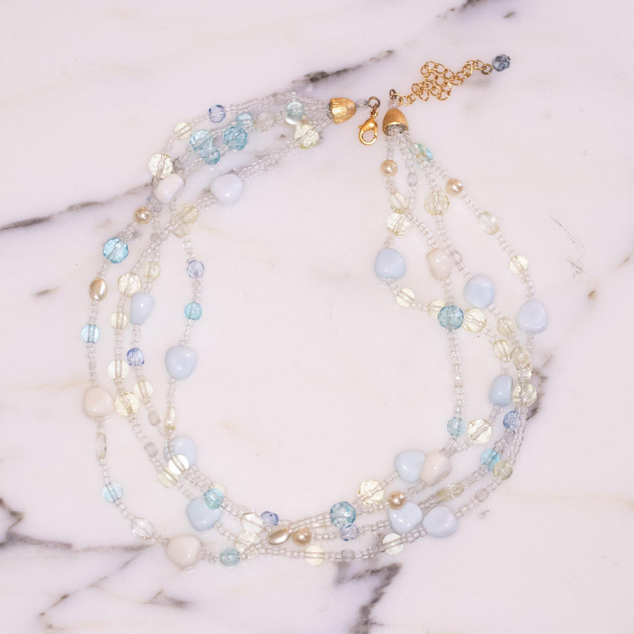 Vintage Four Strand Light Blue Bead Necklace by Avon - Vintage Meet Modern Vintage Jewelry - Chicago, Illinois - #oldhollywoodglamour #vintagemeetmodern #designervintage #jewelrybox #antiquejewelry #vintagejewelry