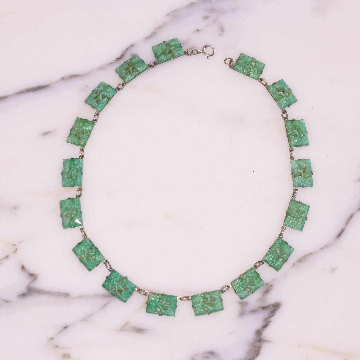 Vintage Art Deco Faux Pressed Jade Panel Style Necklace